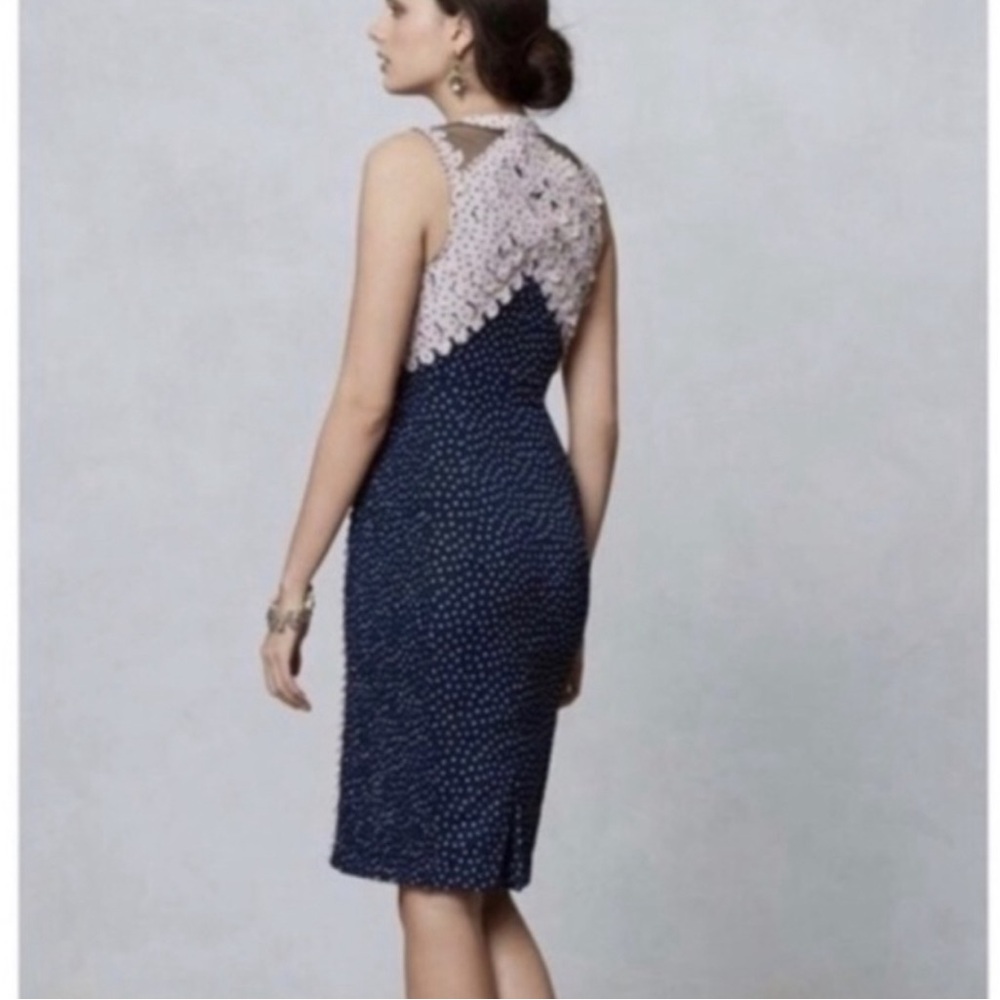 Anthropologie Beguile Byron Lars Laser Cut Midi Black Cream Sheath Dress ~ Sz 6 - Picture 4 of 16